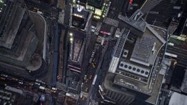 4K aerial stock footage a bird's eye view of traffic and tourists on 7th Avenue, Times Square in Midtown, New York City Aerial Stock Footage | AX86_058