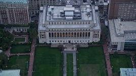 4K aerial stock footage fly over Low Library, approach Butler Library at the Columbia University campus in Morningside Heights, New York City Aerial Stock Footage | AX86_078