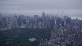 4K aerial stock footage of Midtown Manhattan skyscrapers seen from Central Park, New York City Aerial Stock Footage | AX86_079