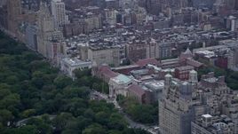 4K aerial stock footage pan across the Upper West Side to reveal Natural History Museum, New York City Aerial Stock Footage | AX86_080