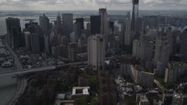 4K aerial stock footage Tilt up from Lower East Side, revealing Lower Manhattan, New York, New York Aerial Stock Footage | AX87_024