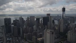 4K aerial stock footage Approaching Lower Manhattan skyscrapers, New York, New York Aerial Stock Footage | AX87_025