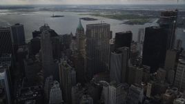 4K aerial stock footage Lower Manhattan, One Chase Manhattan Plaza, 40 Wall Street, New York, New York Aerial Stock Footage | AX87_026