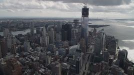 4K aerial stock footage Tilt to reveal One World Trade Center, Lower Manhattan, New York, New York Aerial Stock Footage | AX87_033
