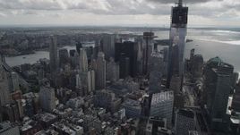 4K aerial stock footage One World Trade Center, skyscrapers, Lower Manhattan, New York, New York Aerial Stock Footage | AX87_034