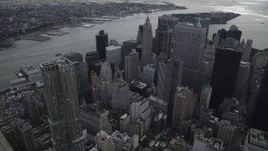4K aerial stock footage of 8 Spruce Street, Lower Manhattan, toward the East River, New York, New York Aerial Stock Footage | AX87_036
