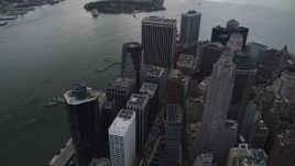 4K aerial stock footage Flying by Lower Manhattan skyscrapers, New York, New York Aerial Stock Footage | AX87_038