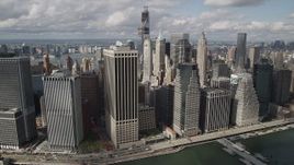 4K aerial stock footage Approaching Lower Manhattan skyscrapers, New York, New York Aerial Stock Footage | AX87_048