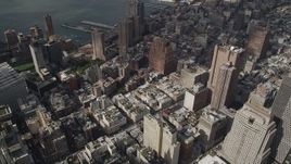 4K aerial stock footage Flying over office buildings in Tribeca, New York, New York Aerial Stock Footage | AX87_051