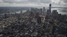 4K aerial stock footage Flying away from Lower Manhattan, New York, New York Aerial Stock Footage | AX87_053