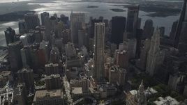 4K aerial stock footage Flying by 8 Spruce Street, Lower Manhattan, New York, New York Aerial Stock Footage | AX87_057