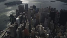 4K aerial stock footage Flying over Lower Manhattan, approaching 70 Pine Street, New York, New York Aerial Stock Footage | AX87_058