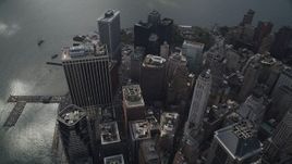 4K aerial stock footage Flying over skyscrapers in Lower Manhattan, New York, New York Aerial Stock Footage | AX87_060