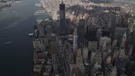 4K aerial stock footage One World Trade Center, World Trade Center Memorial, New York, New York Aerial Stock Footage | AX87_067