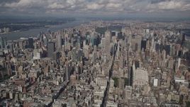 4K aerial stock footage Approaching Empire State Building, Midtown Manhattan, New York, New York Aerial Stock Footage | AX87_074