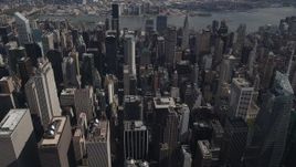 4K aerial stock footage Approaching Midtown Manhattan skyscrapers, New York, New York Aerial Stock Footage | AX87_092