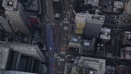 4K aerial stock footage Bird's eye view flying over Times Square, Midtown Manhattan, New York, New York Aerial Stock Footage | AX87_116