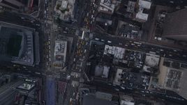 4K aerial stock footage Bird's eye view over 7th Avenue, Times Square, Midtown Manhattan, New York Aerial Stock Footage | AX87_117