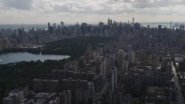4K aerial stock footage Flying away from Central Park, Upper West Side, New York, New York Aerial Stock Footage | AX87_127