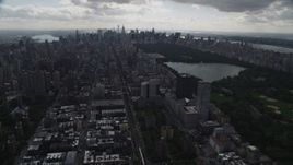 4K aerial stock footage Flying by the Upper East Side, Central Park, New York, New York Aerial Stock Footage | AX87_135