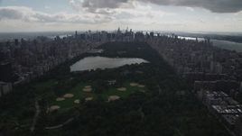 4K aerial stock footage Flying by Central Park, flying west toward Upper West Side, New York, New York Aerial Stock Footage | AX87_138