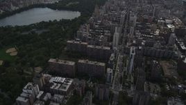 4K aerial stock footage Tilting from Upper West Side, Midtown Manhattan, Central Park, New York Aerial Stock Footage | AX87_140
