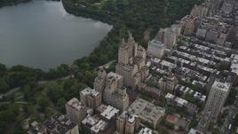 4K aerial stock footage Flying by The Eldorado, Upper West Side, New York, New York Aerial Stock Footage | AX87_143