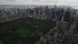4K aerial stock footage Approaching Midtown Manhattan skyscrapers, New York, New York Aerial Stock Footage | AX87_147