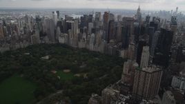 4K aerial stock footage Approaching Midtown Manhattan skyscrapers, New York, New York Aerial Stock Footage | AX87_148