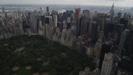 4K aerial stock footage Approaching Midtown Manhattan skyscrapers, New York, New York Aerial Stock Footage | AX87_149