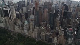 4K aerial stock footage Approaching Midtown Manhattan skyscrapers, from Central Park, New York Aerial Stock Footage | AX87_150