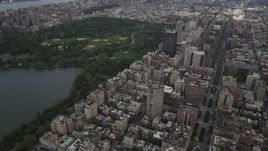 4K aerial stock footage Flying over Upper East Side buildings, Central Park, New York, New York Aerial Stock Footage | AX87_156