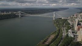 4K aerial stock footage Henry Hudson Parkway, George Washington Bridge, Hudson River, New York Aerial Stock Footage | AX87_161