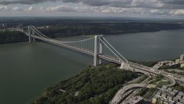 4K aerial stock footage Henry Hudson Parkway, George Washington Bridge, Hudson River, New York Aerial Stock Footage | AX87_162