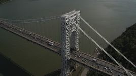 4K aerial stock footage Fly by George Washington Bridge, Hudson River, New Jersey, New York Aerial Stock Footage | AX87_168