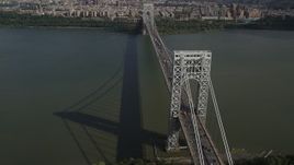 4K aerial stock footage Flying by George Washington Bridge, Hudson River, New Jersey, New York Aerial Stock Footage | AX87_169