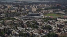 4K aerial stock footage Flying by Yankee Stadium, Bronx, New York Aerial Stock Footage | AX87_176