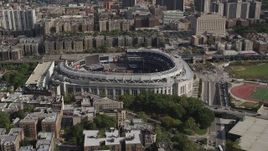 4K aerial stock footage Flying by Yankee Stadium, Bronx, New York Aerial Stock Footage | AX87_177