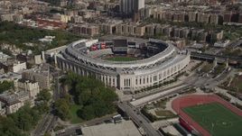 4K aerial stock footage of circling Yankee Stadium, Bronx, New York Aerial Stock Footage | AX87_178