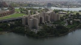 4K aerial stock footage Approach Manhattan Psychiatric Center, Wards Island, Manhattan, New York Aerial Stock Footage | AX87_183