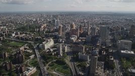 4K aerial stock footage of approaching Brooklyn skyscrapers, New York Aerial Stock Footage | AX88_007