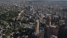 4K aerial stock footage of approaching Long Island University Brooklyn Campus by skyscrapers, Brooklyn, New York Aerial Stock Footage | AX88_009