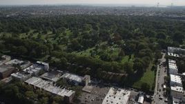 4K aerial stock footage of approaching the Green-Wood Cemetery, Brooklyn, New York Aerial Stock Footage | AX88_022