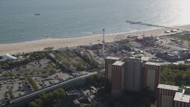 4K aerial stock footage of approaching Luna Park, Coney Island, Brooklyn, New York City, New York Aerial Stock Footage | AX88_043