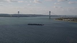 4K aerial stock footage of the Verrazano-Narrows Bridge spanning The Narrows, New York Aerial Stock Footage | AX88_075