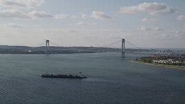 4K aerial stock footage of the Verrazano-Narrows Bridge spanning The Narrows, New York, New York Aerial Stock Footage | AX88_076
