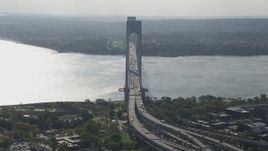 4K aerial stock footage flyby Verrazano-Narrows Bridge and The Narrows, Brooklyn, New York Aerial Stock Footage | AX88_080