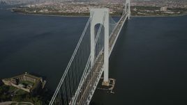 4K aerial stock footage of Verrazano-Narrows Bridge, seen from Staten Island, New York, New York Aerial Stock Footage | AX88_084