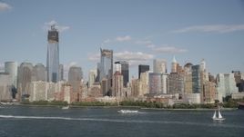 4K aerial stock footage of approaching Lower Manhattan skyscrapers, New York, New York Aerial Stock Footage | AX88_115