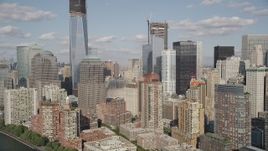 4K aerial stock footage of World Trade Center buildings, Lower Manhattan, New York, New York Aerial Stock Footage | AX88_116